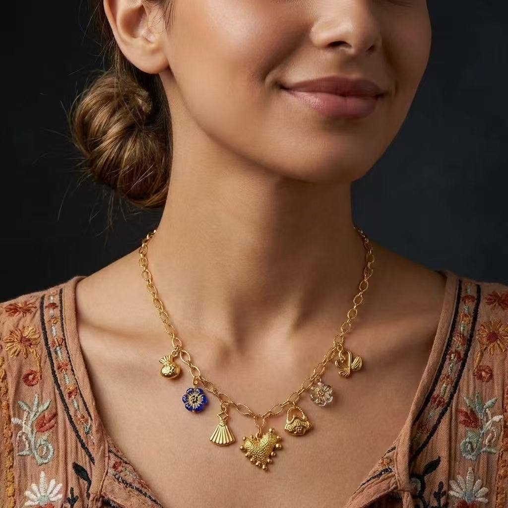 Collier Multi Charms Symboliques Doré – Acier Inoxydable • Style Bohème Chic