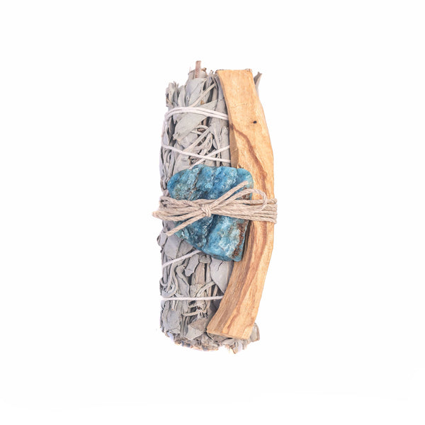 Ensemble de Sauge Blanche, Apatite Bleue Brute et Palo Santo