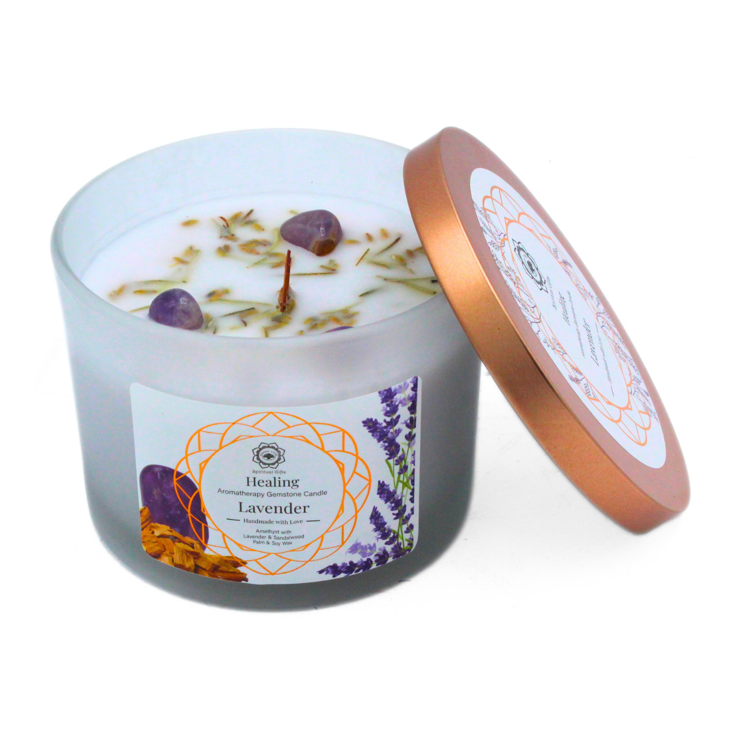 Bougie Parfumée Pierre Précieuse – Arbre Vert Guérison à la Lavande (256 g)