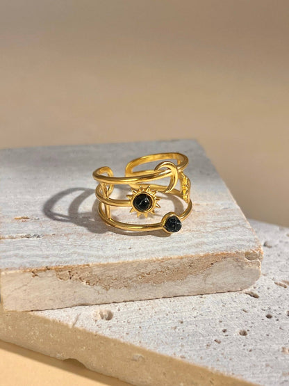 Bague réglable Lune, Étoile & Soleil avec pierre