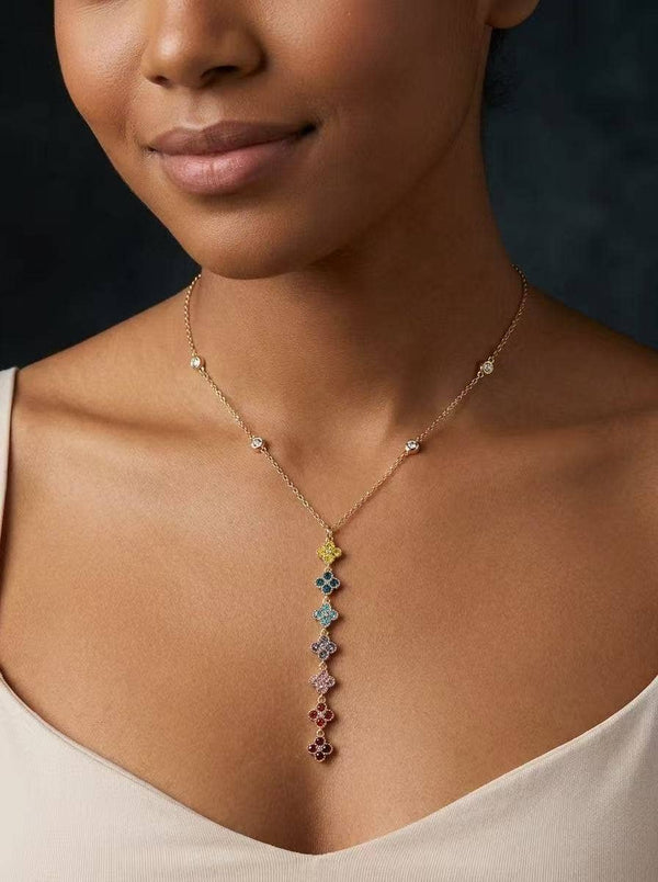Collier Cristaux Multicolores Dorés – Acier Inoxydable Éclat & Élégance Lumineuse