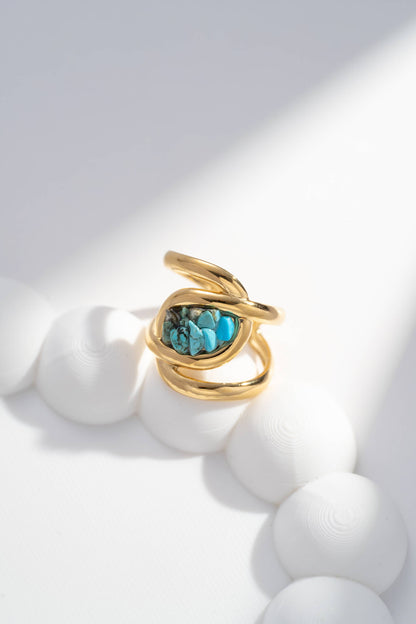 Bague Pierre Naturelle Dorée Ajustable – Acier Inoxydable • Chic & Intemporelle