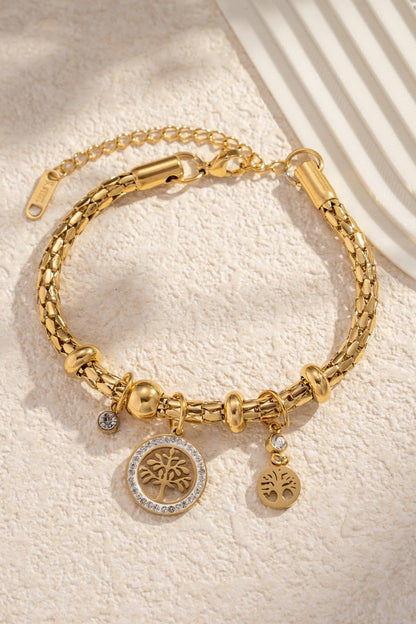 Bracelet Arbre de Vie Strass Doré – Acier Inoxydable Croissance & Équilibre