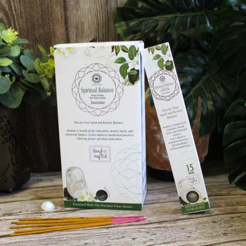 Encens Green Tree Pierre Précieuse – Amour & Clarté au Jasmin avec Quartz Clair