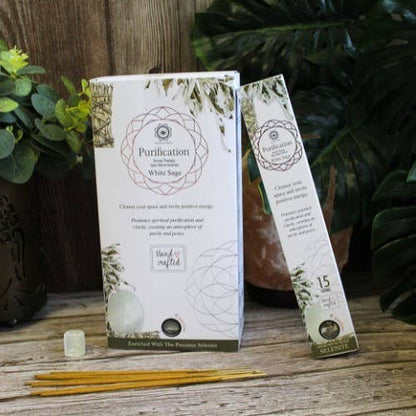 Encens Goloka Manifestations – Purification & Lumière à la Sauge Blanche avec Sélénite