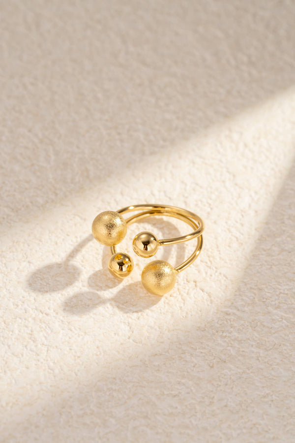 Bague Ajustable Dorée à Boules Texturées – Acier Inoxydable Élégant