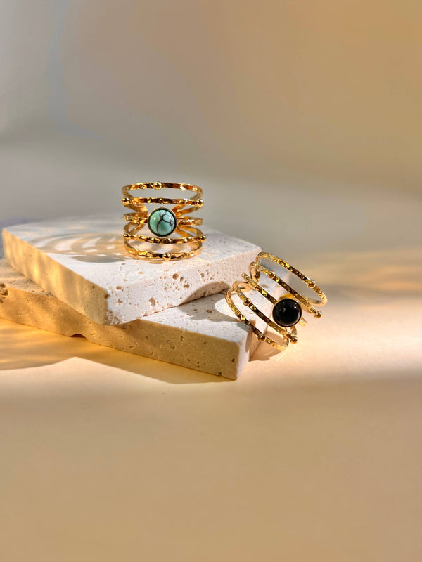 Bague Multi-Rangs Pierre Naturelle Ajustable – Acier Inoxydable Élégance Raffinée