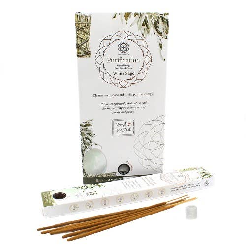 Encens Goloka Manifestations – Purification & Lumière à la Sauge Blanche avec Sélénite