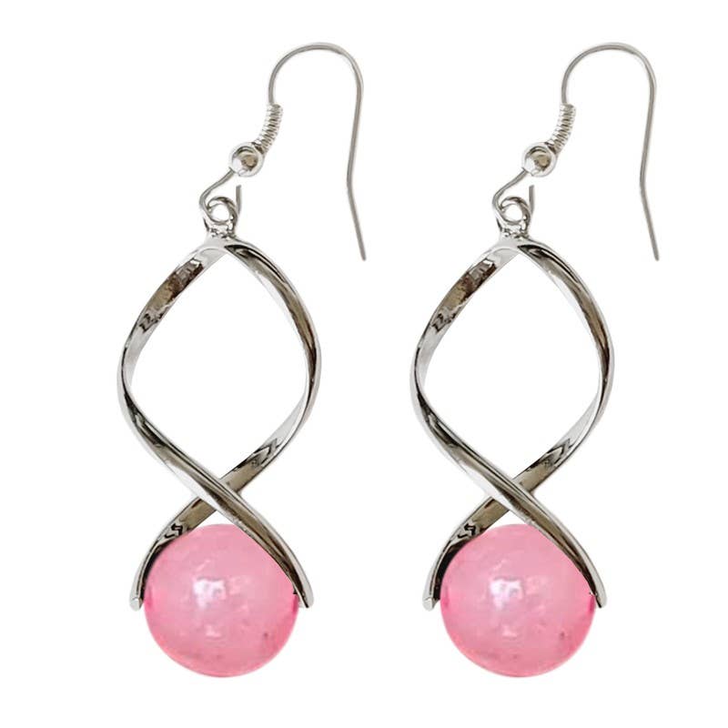 Boucles d'Oreilles Quartz Rose Billes 12 mm