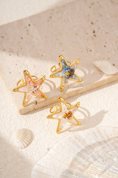 Bague Étoile de Mer Ajustable – Résine Colorée & Acier Inoxydable Doré • Esprit Marin