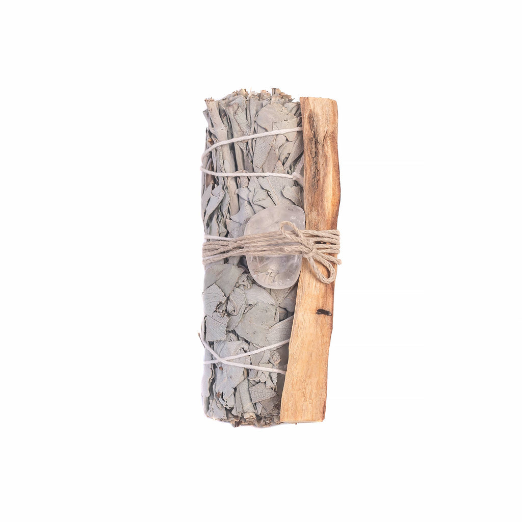 Lot de Sauge Blanche, Quartz Clair Lisse et Palo Santo
