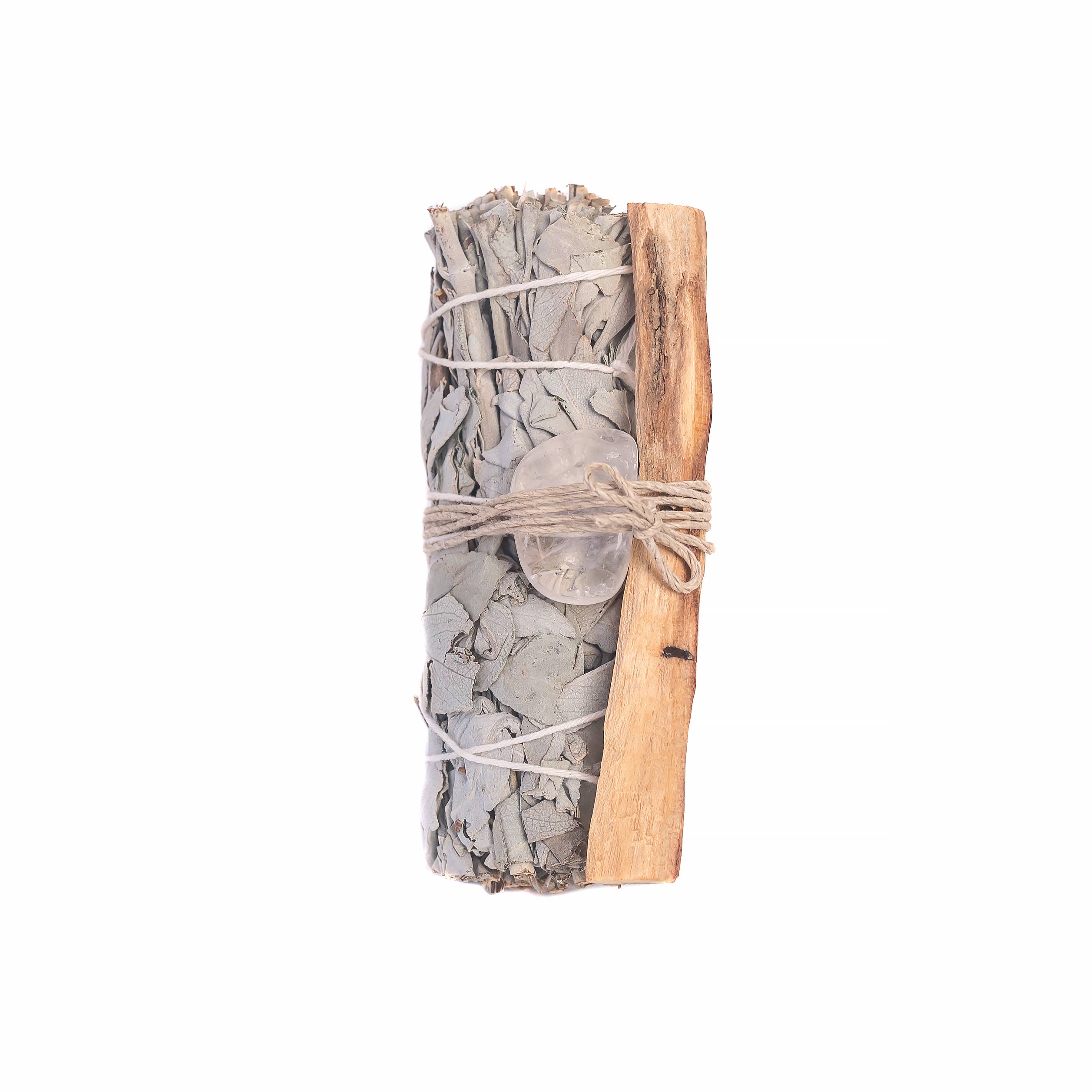 Lot de Sauge Blanche, Quartz Clair Lisse et Palo Santo