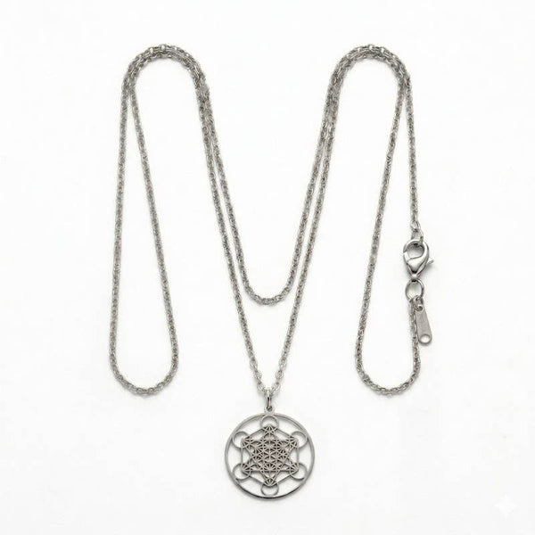 Collier Cube de Métatron Argenté – Acier Inoxydable Protection & Équilibre