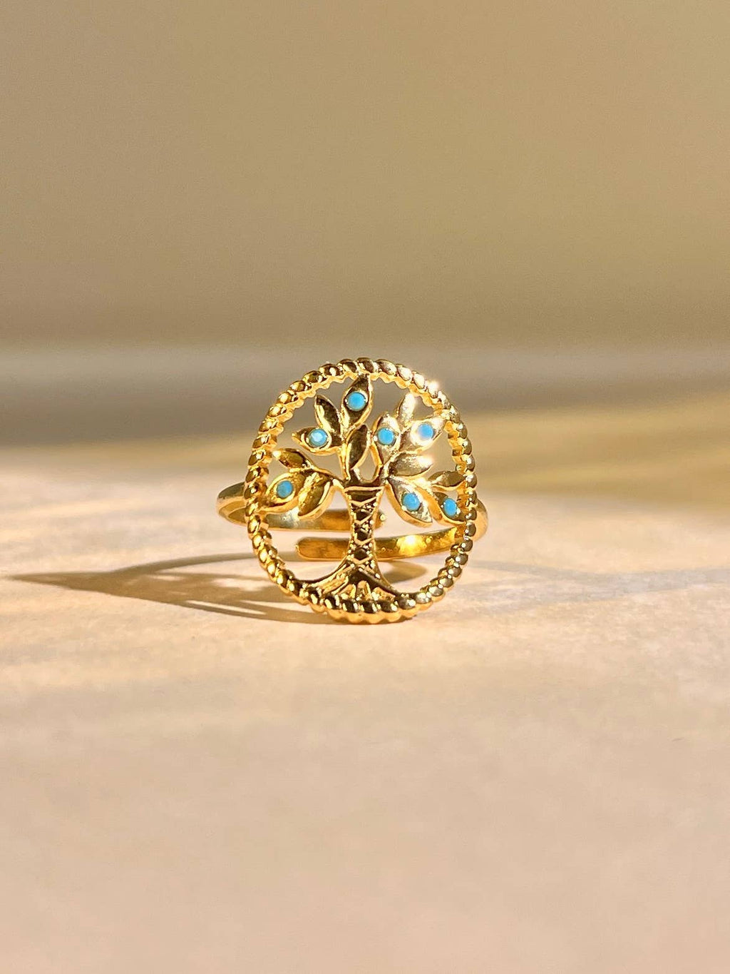 Bague arbre de vie femme pierre turquoise acier inoxydable
