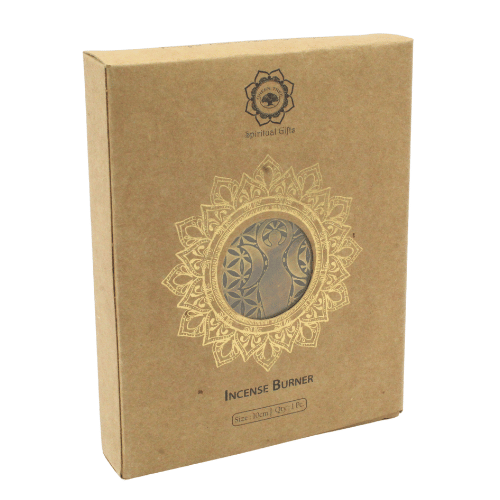 Brûleur d’Encens en Bois – Déesse & Fleur de Vie • 10 cm