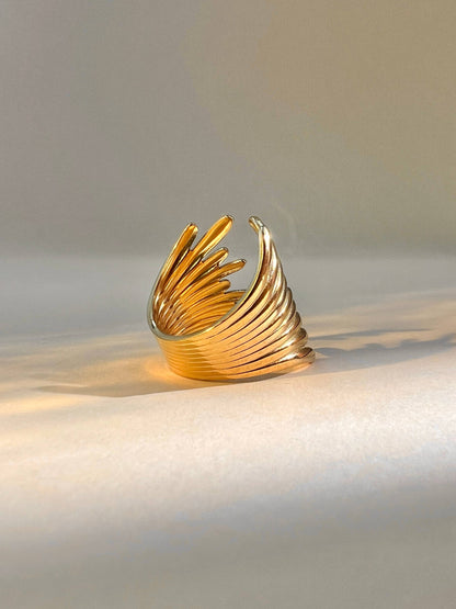 Bague Sculpturale Ajustable Dorée – Acier Inoxydable • Design Ajouré Contemporain
