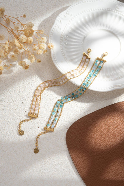 Bracelet Multirangs Perles Rose & Turquoise – Acier Inoxydable Bohème Chic