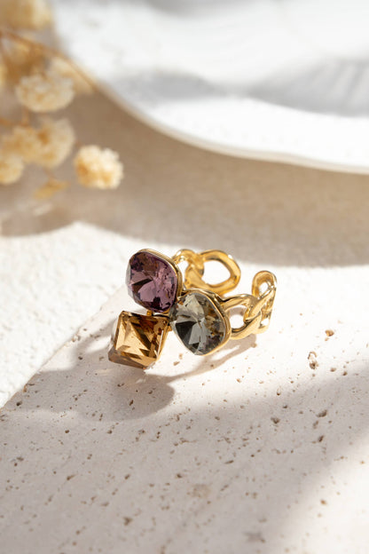Bague Dégradé 3 Cristaux Dorée – Acier Inoxydable Harmonie & Éclat - vue 3