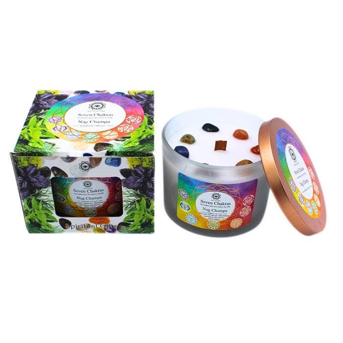 Bougie Parfumée Green Tree – 7 Chakras & Pierres Précieuses (256 g)