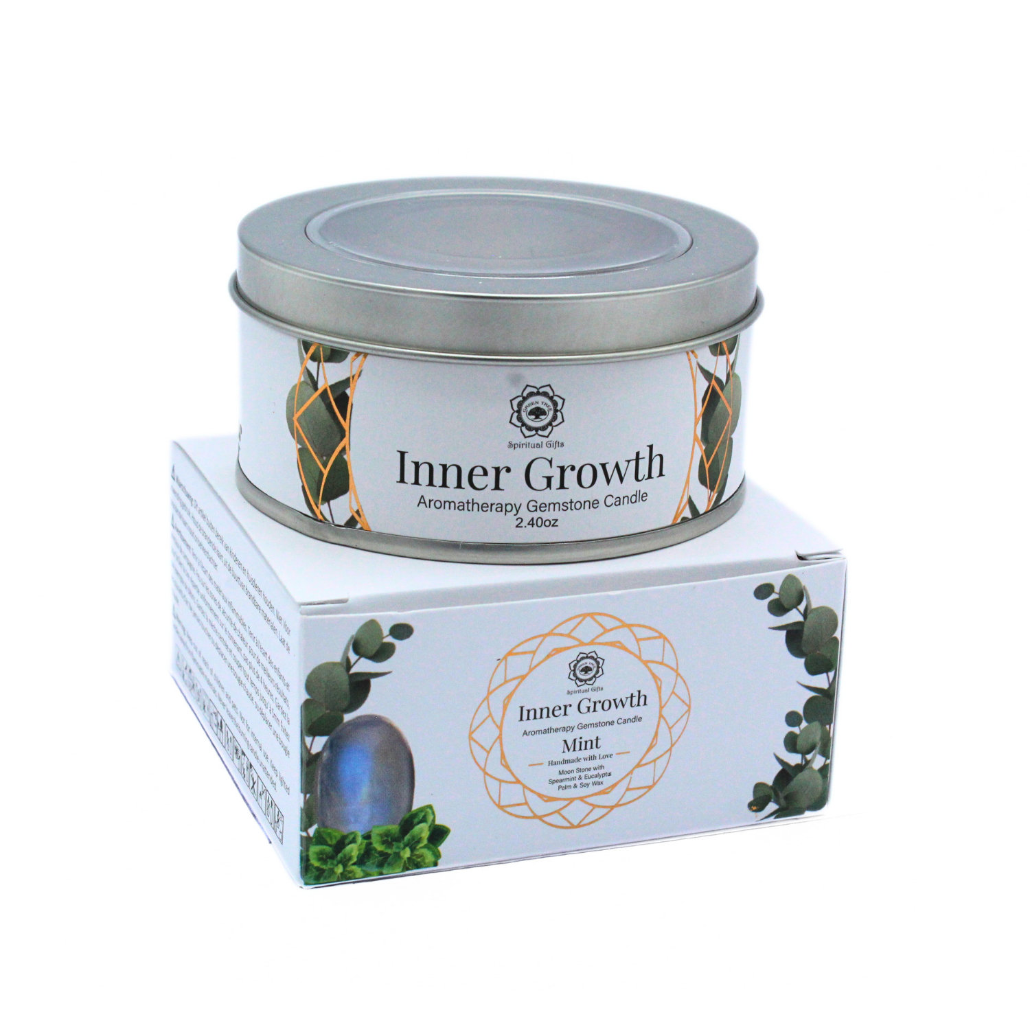 Bougie Parfumée Pierre Précieuse – Croissance Intérieure à la Menthe (70 g)