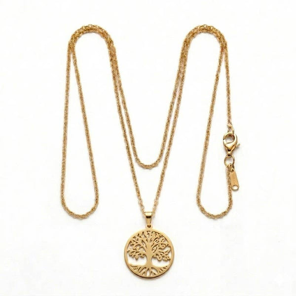Collier Arbre de Vie Plaqué Or – Acier Inoxydable Croissance & Renouveau