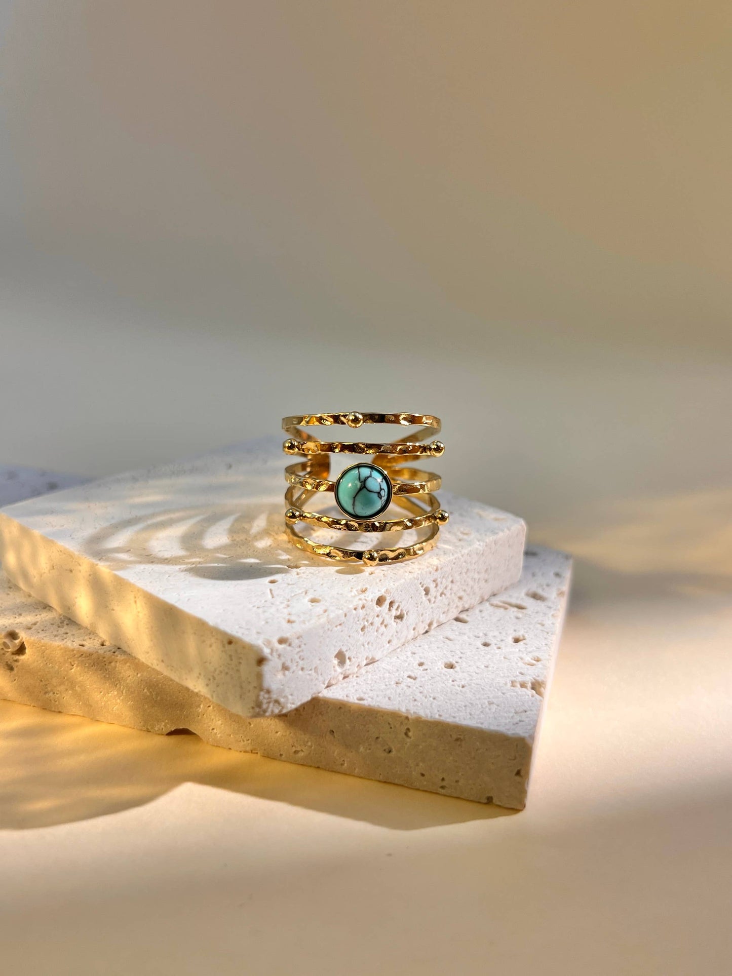 Bague Multi-Rangs Pierre Naturelle Ajustable – Acier Inoxydable • Élégance Raffinée