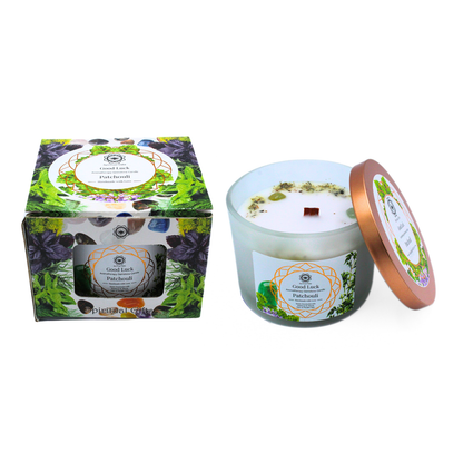 Bougie Parfumée Pierre Précieuse – Arbre Vert Bonne Chance au Patchouli (256 g)