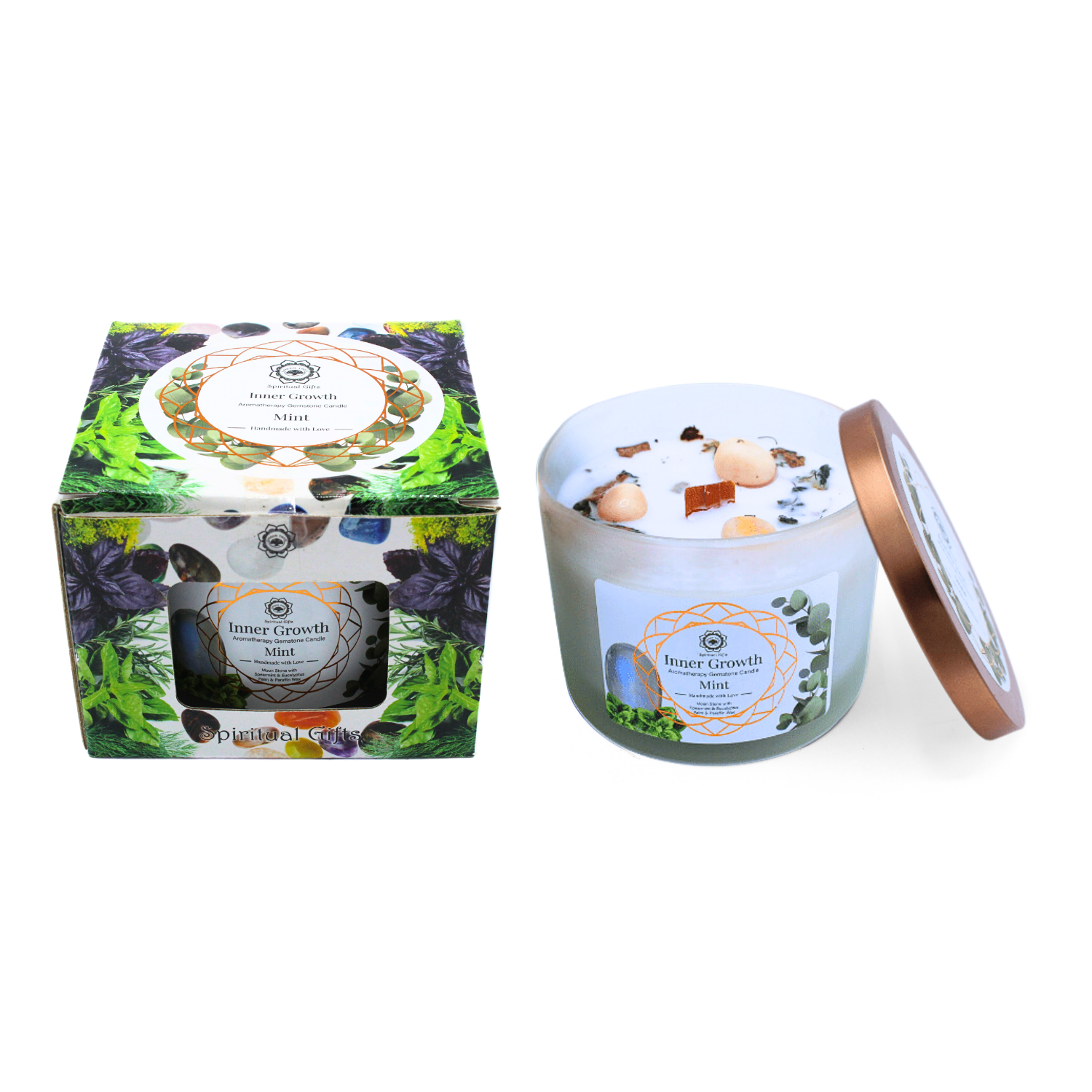 Bougie Parfumée Pierre Précieuse – Croissance Intérieure à la Menthe (256 g)
