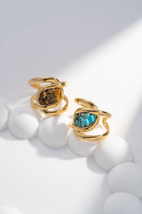 Bague Pierre Naturelle Dorée Ajustable – Acier Inoxydable Chic & Intemporelle