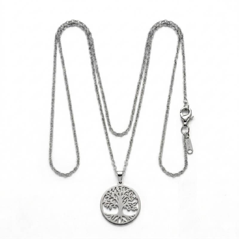 Collier Arbre de Vie Argenté – Acier Inoxydable Croissance & Renouveau