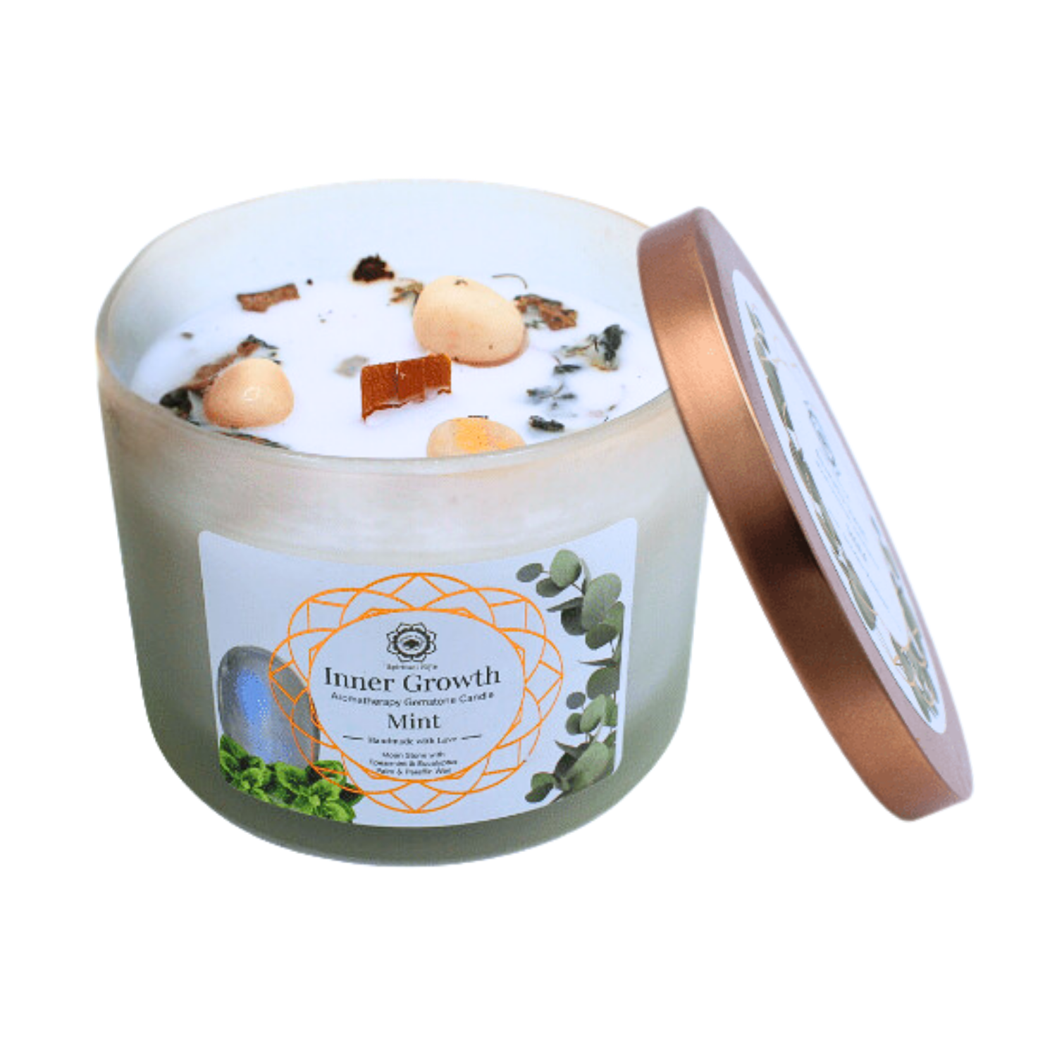 Bougie Parfumée Pierre Précieuse – Croissance Intérieure à la Menthe (256 g)