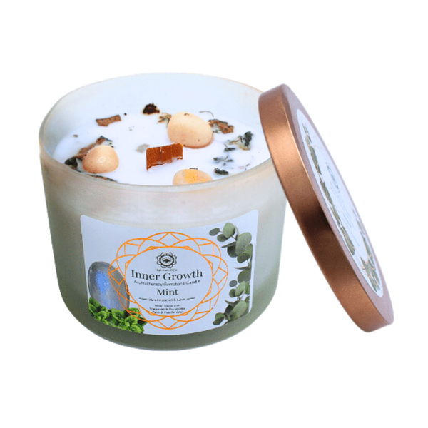 Bougie Parfumée Pierre Précieuse – Croissance Intérieure à la Menthe (256 g)
