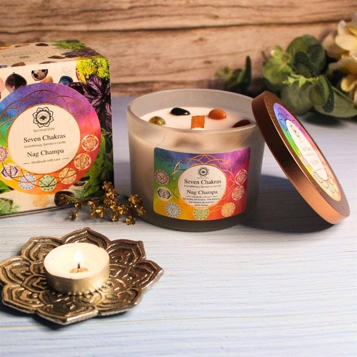 Bougie Parfumée Green Tree – 7 Chakras & Pierres Précieuses (256 g)