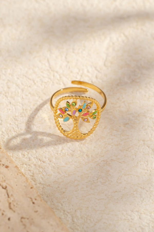 Bague Arbre de Vie Colorée Dorée – Acier Inoxydable Harmonie & Énergie Positive