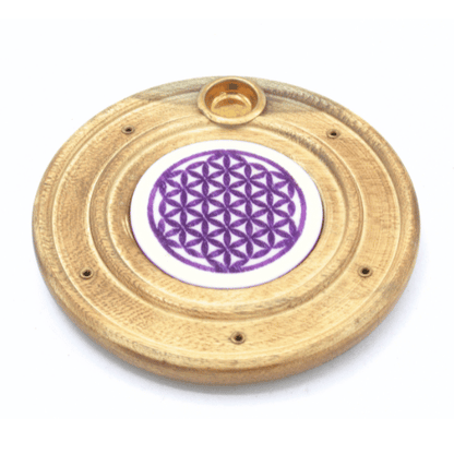 Brûleur d’Encens en Bois – Fleur de Vie Violette