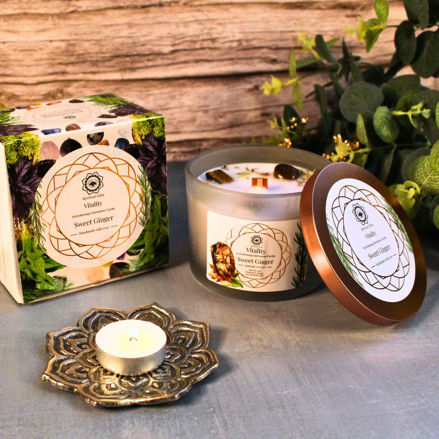 Bougie Parfumée Pierre Précieuse – Vitalité Gingembre Doux (256 g)