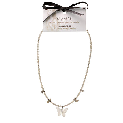 Collier Labradorite – Pendentif Papillon en Véritable Feuille
