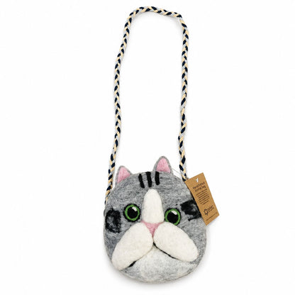 Petit Sac en Feutre Chat – Bandoulière en Perles