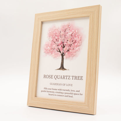 Tableau Arbre de Vie en Quartz Rose – Cadre Bois 21 × 15,5 cm