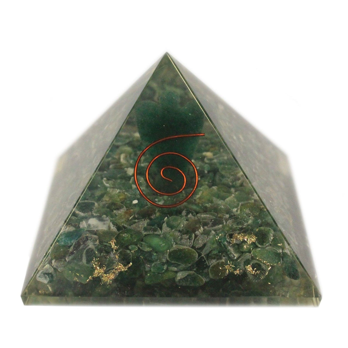 Grande pyramide en orgonite avec figurine dorée d'ange, 70 mm