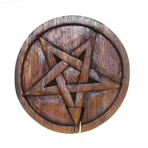 Boîte-puzzle en bois sculpté de Bali, motif pentagramme