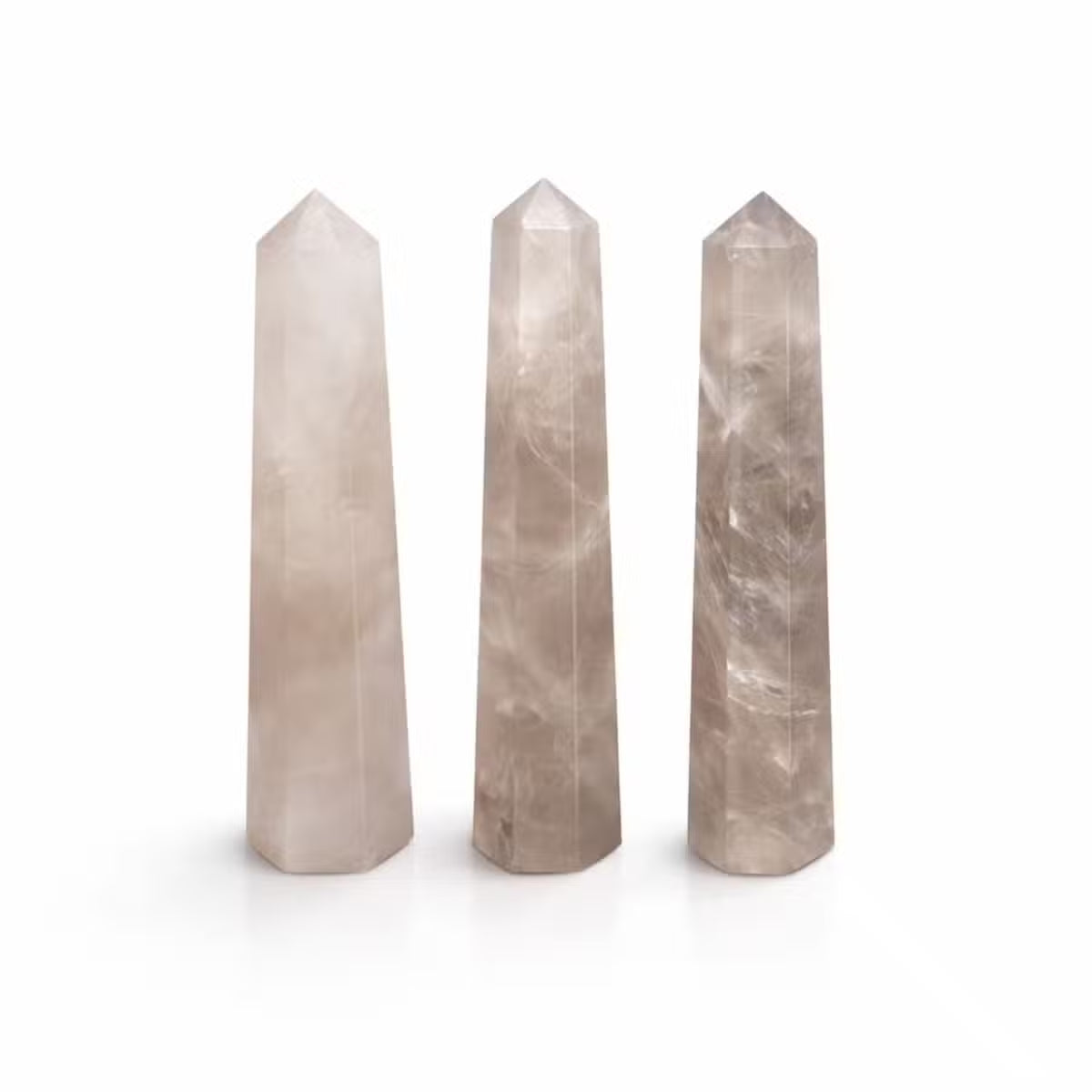 Obélisque en quartz fumé taillé à six faces, 11 cm