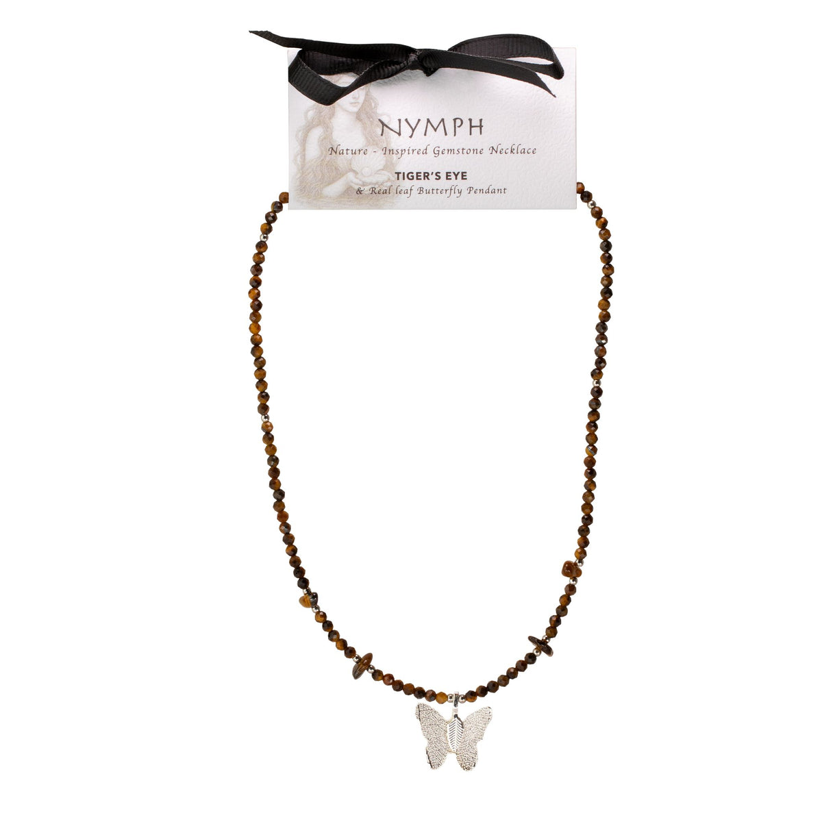 Collier Œil de Tigre – Pendentif Papillon en Véritable Feuille