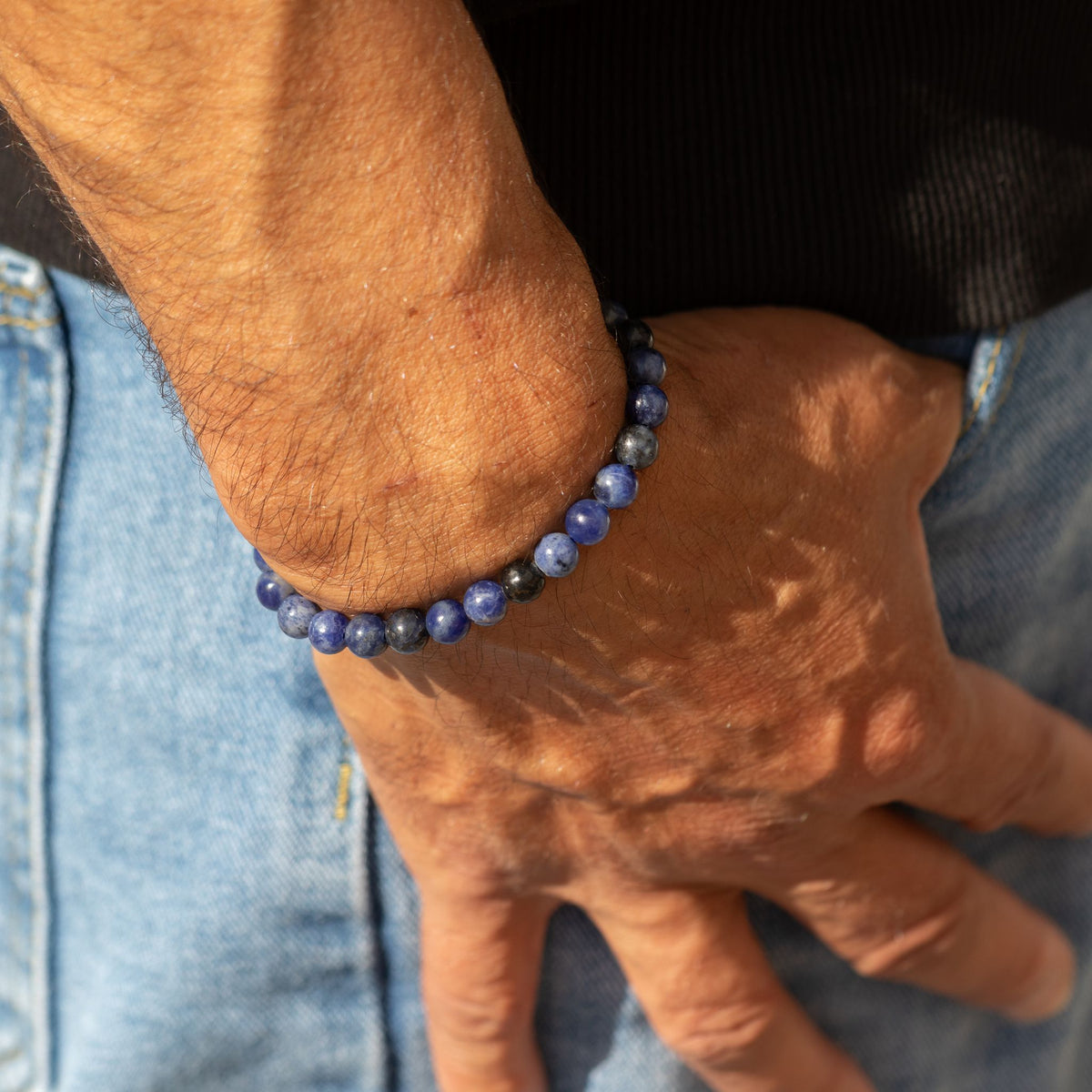 Bracelet Sodalite Bleue Perles 6 mm – Élastique, 17 cm
