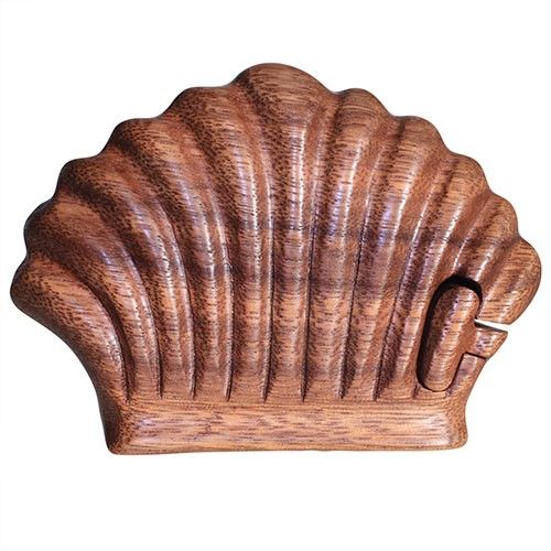 Boîte-puzzle en bois de saman sculptée en coquille Saint-Jacques nervurée, Bali