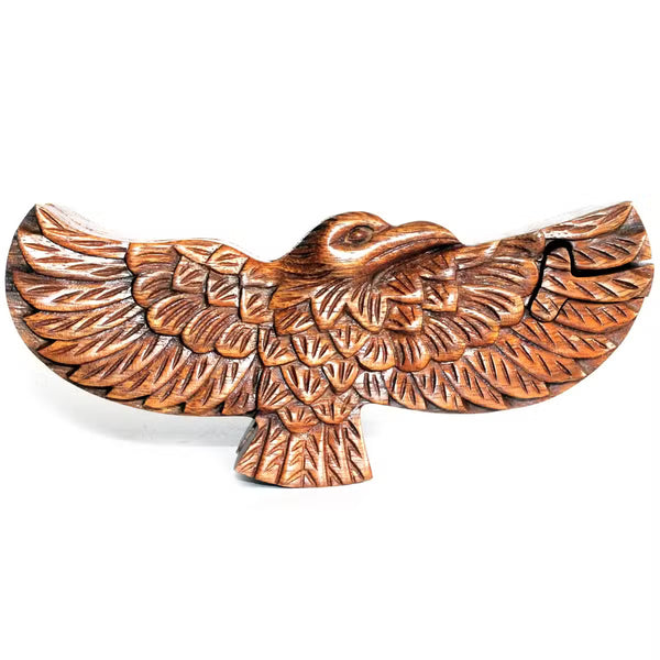 Grande boîte-puzzle en bois sculpté de Bali, aigle aux ailes déployées