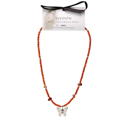 Collier Rubis – Pendentif Papillon en Véritable Feuille