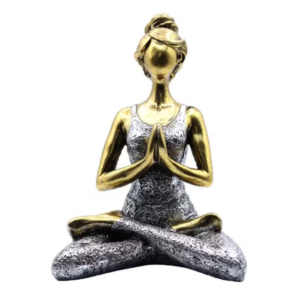 Statuette de femme en position du lotus, bronze et argent, 24 cm