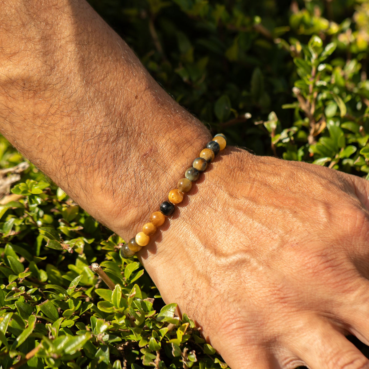 Bracelet Œil de Tigre Perles 6 mm – Élastique, 17 cm