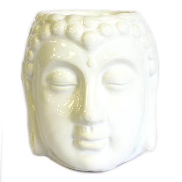 Brûle-parfum tête de Bouddha en céramique émaillée blanche
